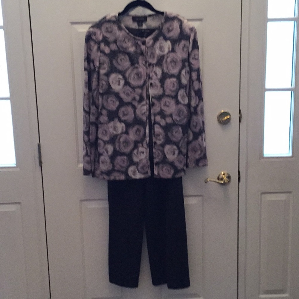 St John cardigan, knit trousers and shell.
